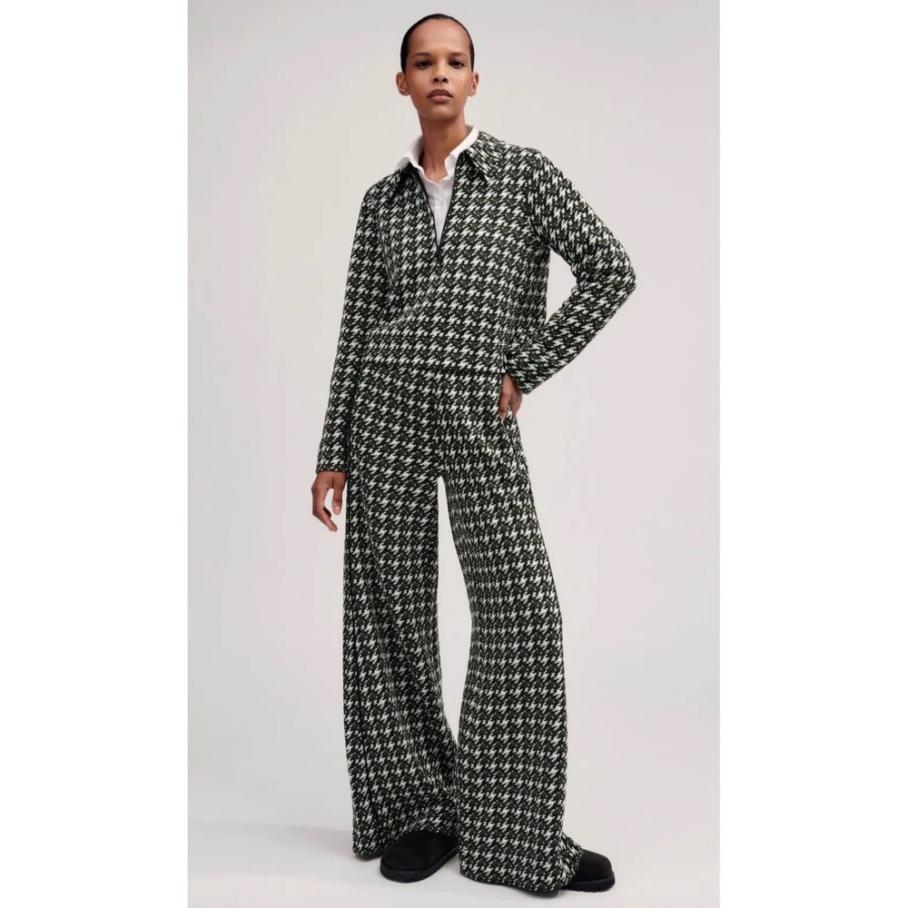 ME+EM Houndstooth Wide Box Top Women Sz 4 EUC Designer Crop Zip Pullover